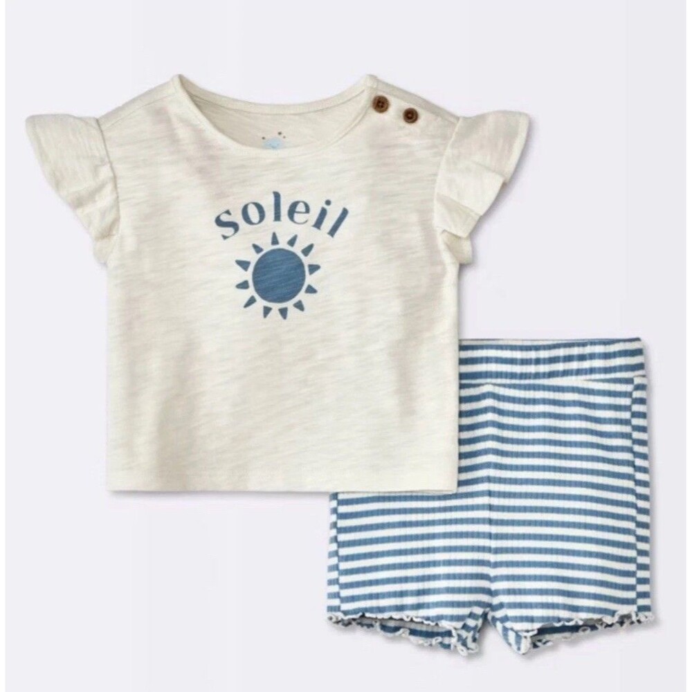 Baby Girls' Soliel Modal T-Shirt Bike Shorts Set Cloud Island Off-White NWT 0-3M